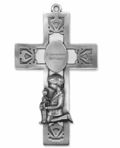 5.5&quot; Pierced Pewter First Communion Boy Wall Cross - £32.47 GBP
