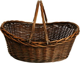 Small Dark Brown Hand Woven Wicker Basket For Storage With Handles From Wald - £35.36 GBP