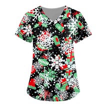 Women Clothing S-5xl Plus Size Nursing Scrubs T-shirt Scrubs Uniforms Santa Clau - £38.84 GBP