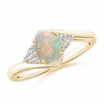 ANGARA Oval Opal Bypass Ring with Trio Diamond Accents for Women in 14K Gold - £724.98 GBP