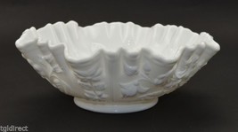 Vintage Imperial Glass Rose Milk Glass Pattern Crimped Bowl 9&quot; Wide Collectible - £30.93 GBP