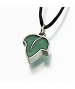 Pewter Leaf with Green Enamel Memorial Jewelry Pendant Funeral Cremation... - $1,876.65 MXN