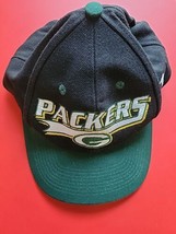 Green Bay Packers Hat Cap Vintage 90&#39;s Logo Athletic Snapback Black Wool Blend - £24.56 GBP