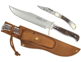 Puma SGB Bowie / Whitetail Commando Stag Outdoorsman Combo Set w/Leather... - £83.31 GBP