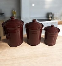 Set Of 3 Fiesta Ware Canister Cinnabar Retired EUC Ceramic Burgundy Fies... - $677.54 CAD
