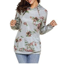 Floral Print Casual Long Sleeve Hooded Sweatshirts Fashion Pullover Top GRAY XL - £17.70 GBP