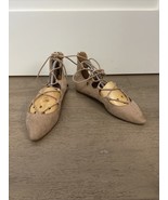 NINE WEST &quot;Sign Me Up&quot; NUDE Faux Suede Lace Up Pointed Flats Toe Sz 7.5 M - $15.00