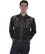 Men&#39;s Western Shirt Long Sleeve Rockabilly Country Cowboy Black Floral S... - £69.84 GBP