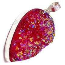 Red Titanium Druzy Pear Gemstone 925 Silver Overlay Handmade Extra Large Pendant - £23.13 GBP