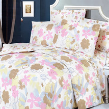 [Pink Brown Flowers] 4PC Duvet Cover Combo(Queen Size) - £66.84 GBP