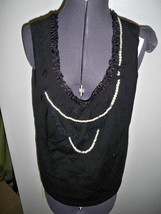 Womens August Silk Scoop Dressy Ruffled Pearl Necklace Tank Top Black New $35 - £15.66 GBP