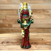 Vintage Merry Christmas Angel w/Cherubs 11” Tall Resin Nativity Figurine Painted - £11.04 GBP