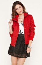 WOMENS JUNIORS SOUND &amp; MATTER BASIC WOOL BOMBER JACKET RED W/ BUTTONS NE... - £43.25 GBP