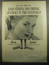 1951 Coty Creamy and Sub-Deb Lipstick Ad - Only Coty offers you long-staying - $18.49