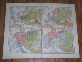 1912 Antique Map Of Europe Races Languages And Religion Germany Poland Ukraine - £24.38 GBP