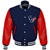 HoustonTexans Button Closure Wool Leather Varsity Jacket - $140.00+