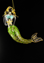 Vintage large green Sequin glass Mermaid ornament - Hand Blown Glass - Nautical  - $65.00