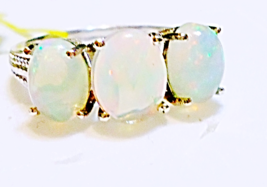 Ethiopian Welo Opal Oval 3 Stone Ring, Platinum / 925 Silver, Size 8, 3.40(Tcw) - £87.90 GBP