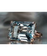 Faux Aquamarine Sapphire Natural Stone Ring  Luxury Fashion Rectangular ... - £13.03 GBP