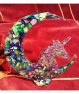 Crescent Moon UNICORN Statue Decor Mixed Media Handmade Shelf Mantle Tab... - €11,14 EUR
