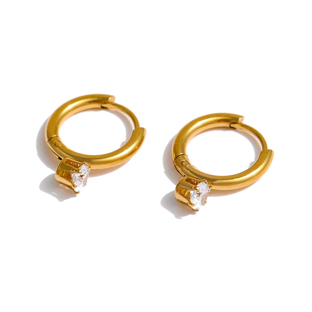Stainless Steel Minimalist Hoop Earrings Stylish Shiny Cubic Zirconia Earrings ? - £11.32 GBP