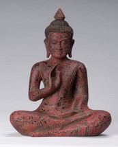 Buddha - Antik Khmer Stil Sitzender Holz Statue Teaching Mudra - 34cm/35.6cm - $434.23