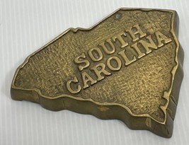 Vintage Brass Heavy South Carolina State Shaped Paperweight  - $14.01