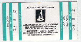 CALIFORNIA MUSIC AWARDS TICKET STUB 1998 BAM MAGAZINE SAN FRANCISCO BILL... - $9.75