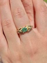Vintage Art Deco 1.62Ct Oval Emerald &amp; Diamond Wedding Ring 14k Yellow Gold Over - £80.73 GBP