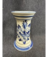 Vintage Delft Blue and White Ceramic Flat Top Pedestal Candle Holder Win... - $8.91