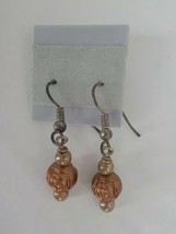 DANGLE EARRINGS COPPER COLOR ROSE ENGRAVED SPHERE GLOBE FISHHOOK FASHION... - £7.70 GBP