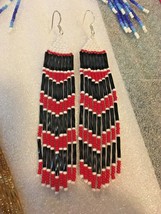 Red, Black, &amp; White Native American Inspired Handmade Seed Bead Earrings - £15.81 GBP