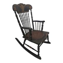 Antique Wooden Rocking Chair w/ Leather Seat Nursery Child Small Adult - $79.19