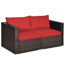 2PCS Patio Rattan Sectional Conversation Sofa Set-Red - Color: Red - £283.79 GBP