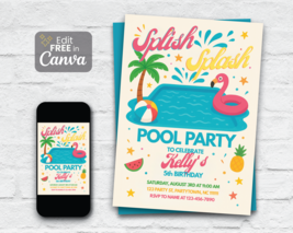Editable Pool Party Invitation: Splish Splash Summer Birthday Digital Do... - €0,00 EUR