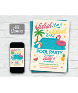 Editable Pool Party Invitation: Splish Splash Summer Birthday Digital Do... - $0.00 CAD