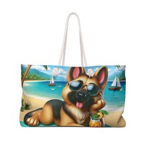 Personalised/Non-Personalised Weekender Bag, Summer Beach Dog, German Shepherd,  - £39.29 GBP