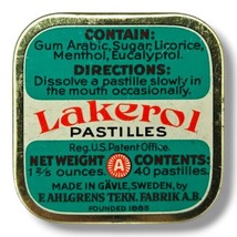 Vintage Lakerol Bronchial Pastilles Lozenge Tin Gefle Sweden Medical Advertising - £12.74 GBP