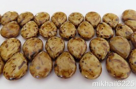 6  12 x 16 mm Pear Shaped Drops : Opaque Light Beige - Picasso - £1.51 GBP
