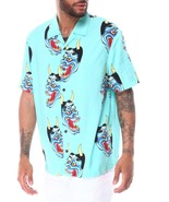 Ed Hardy Devil Face Button Down Camp Shirt Aqua ( S )  - £63.52 GBP