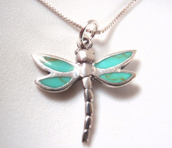 Reversible Dragonfly Simulated Turquoise 925 Sterling Silver Necklace Small - $14.39