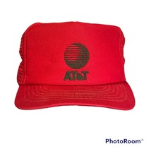 AT&amp;T VINTAGE NYLON Polyester CAP HAT Neon Red SNAPBACK PHONE COMPANY Tru... - £19.93 GBP
