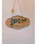 Small Wooden Welcome Sign/Plaque Beautifully Hand Painted Floral Design - $236.42 MXN