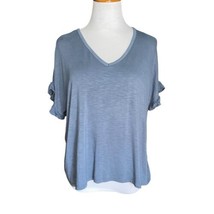 Ann Taylor Loft Blue Ruffle Short Sleeve Knit Top Oversized - Size XS V ... - $9.14