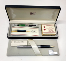 Vintage Cross Fountain Pen 3506 Lustrous Chrome Gold Nib w/o Cover w/ Case & Ink - £59.92 GBP