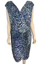 London Times Woman Blue, Black, Green, White Print Faux Wrap V neck Dress 20W - £29.75 GBP