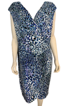 London Times Woman Blue, Black, Green, White Print Faux Wrap V neck Dres... - £30.27 GBP