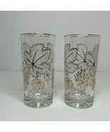 2 Vintage Corelle Highball Tumbler Glass Gold Rim White &amp; Gold Grape Lea... - $19.28 CAD