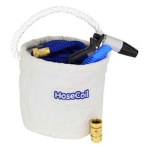 HOSECOIL CANVAS BUCKET W/75&#39; EXPANDABLE HOSE, NOZZLE &amp; QUICK RELEASE HCE... - £46.87 GBP