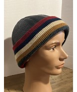 Wilsons Leather Beanie Hat Black Lined L/XL Stripes RARE - $28.05